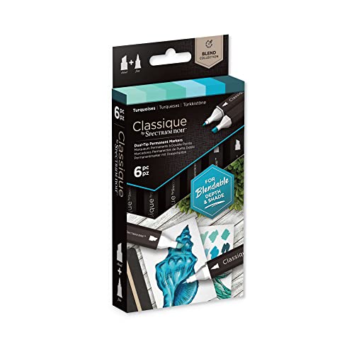 Crafter's Companion SPECN-CS6-TUR Spectrum Noir Classique Mischung Alkohol Marker Dual Nib Pens Set Türkise 6 Pack-Turquoises, Einheitsgröße, 6 stück von Crafter's Companion