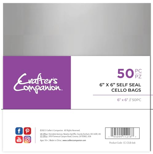 Crafter's Companion Selbstverschließendes Cellophan, 15,2 x 15,2 cm, inkl. 50 transparenten Beuteln von Crafter's Companion