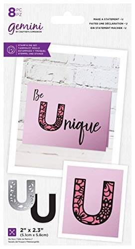 Crafters Companion GEM-STD-MASU Gemini – dekoratives Alphabet-Stempel und Stanzschablonen-Set – Make A Statement – U, silber, Einheitsgröße von Crafter's Companion