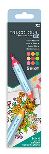 Crafters Companion SN-TCAQ-FMEA3 Spectrum Noir TriColour Aquarell-Marker, mischbar, 3 Farben in 1 Stift, Blumenwiese, Kunststoff, 1 count (Pack of 3), 3 stück von Crafter's Companion