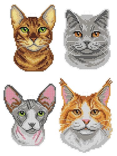 Kreuzstich-Set auf Kunststoff-Leinwand mit Katzen 4 schöne Ornamente verschiedene Maße 140CS Wunderbar für Kunst- und Bastelamateure von Crafting Spark