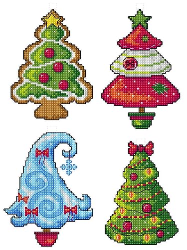 Kreuzstich-Set auf Kunststoff-Leinwand mit Weihnachtsbäumen 4 Winterornamente verschiedene Maße 141CS Hervorragend für Kunst- und Bastelamateure von Crafting Spark