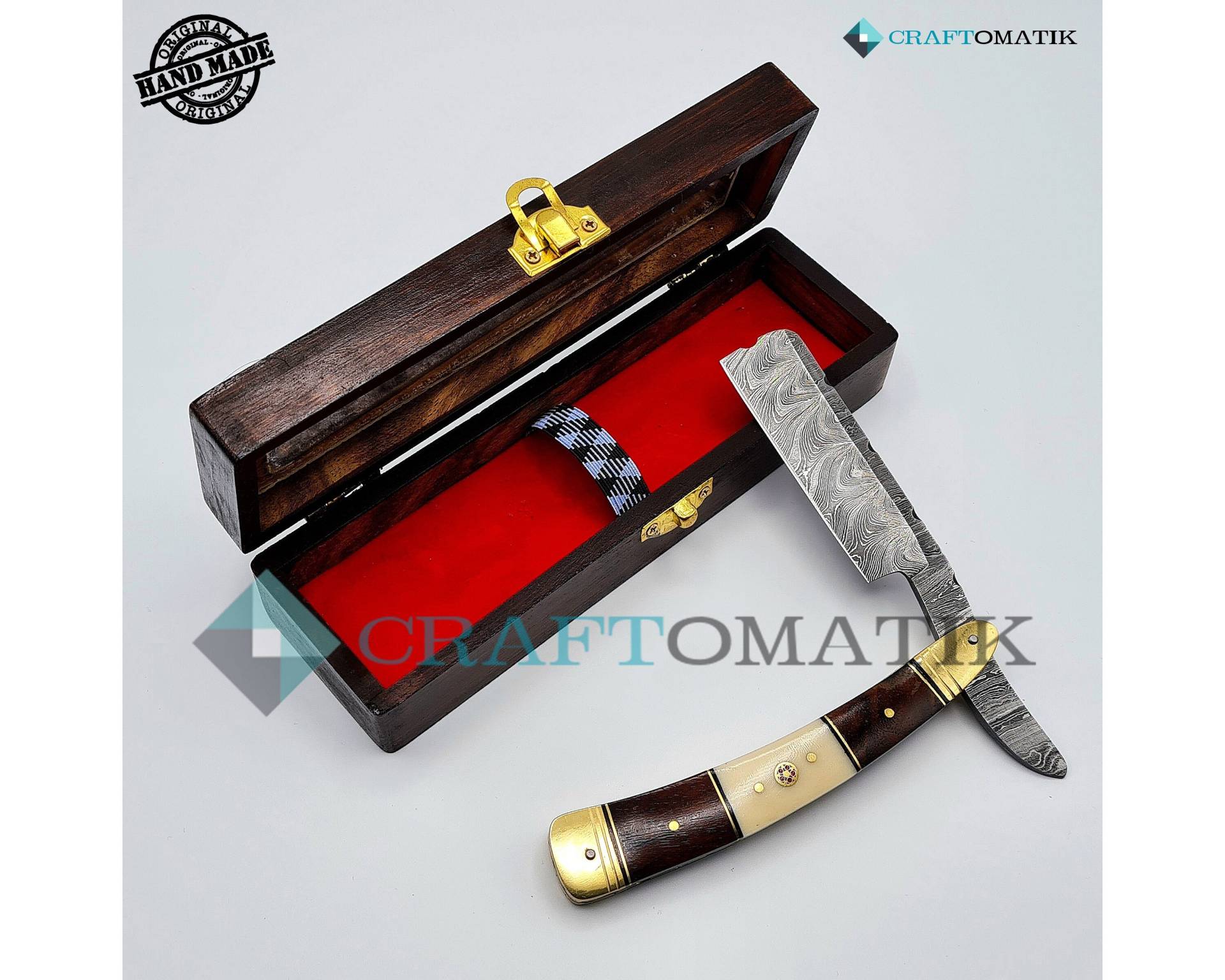 Rasiermesser | Damaszener Stahl Geschenk Set Hochwertig Herren Barber Razor Dbr39 von Craftomatik