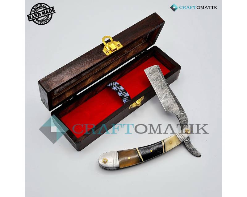 Rasiermesser | Damaszener Stahl Geschenk Set Hochwertig Herren Barber Razor Dbr42 von Craftomatik