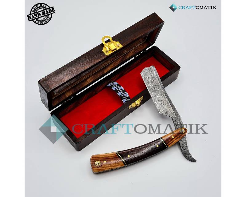 Rasiermesser | Damaszener Stahl Geschenk Set Hochwertig Herren Barber Razor Dbr49 von Craftomatik