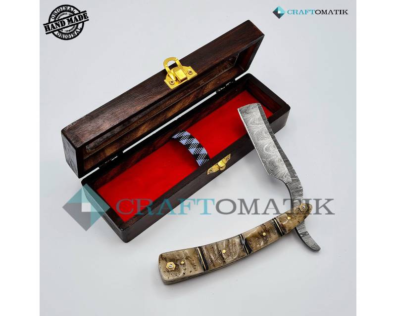 Rasiermesser | Damaszener Stahl Geschenk Set Hochwertig Herren Barber Razor Dbr55 von Craftomatik