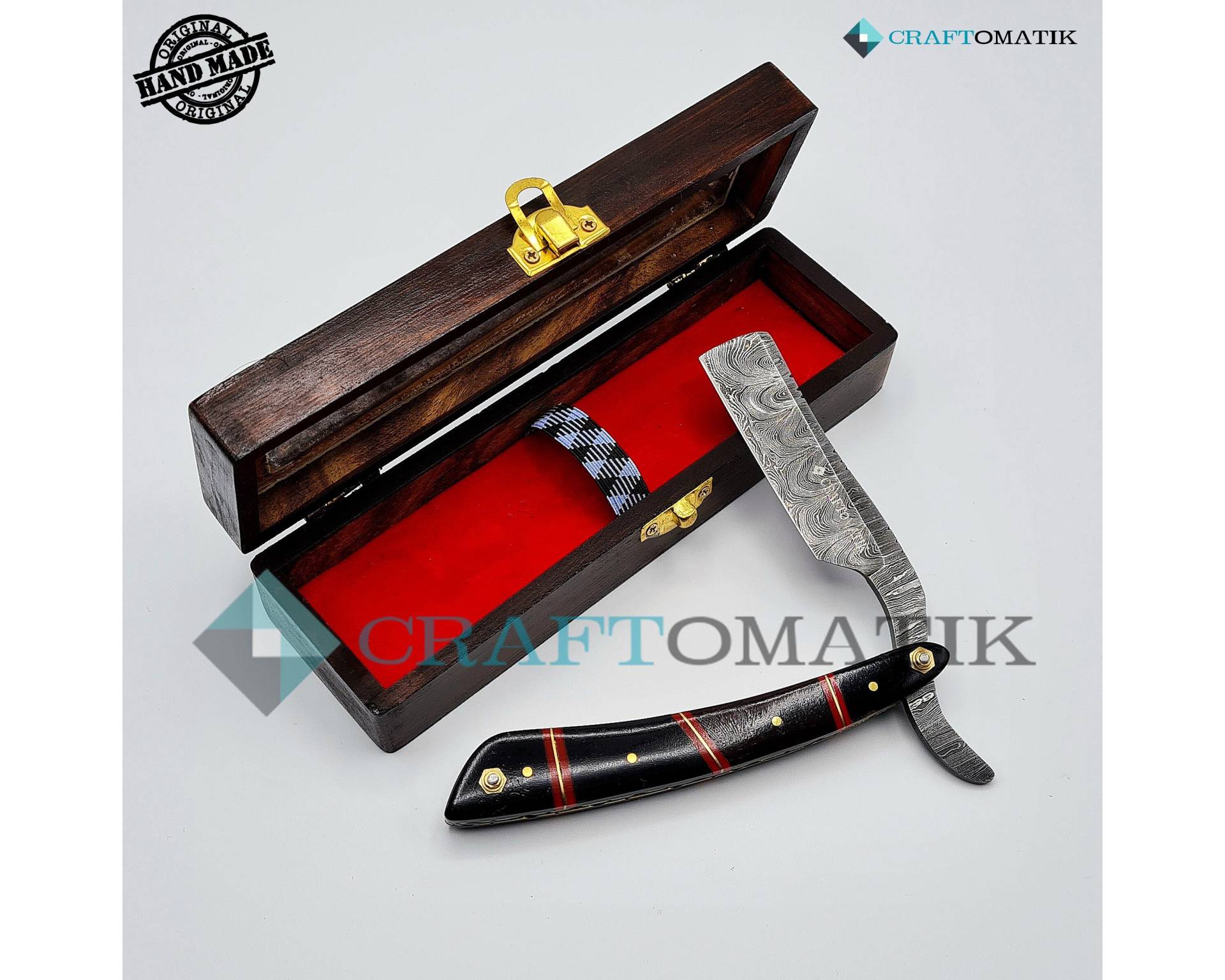 Rasiermesser | Damaszener Stahl Geschenk Set Hochwertig Herren Barber Razor Dbr56 von Craftomatik