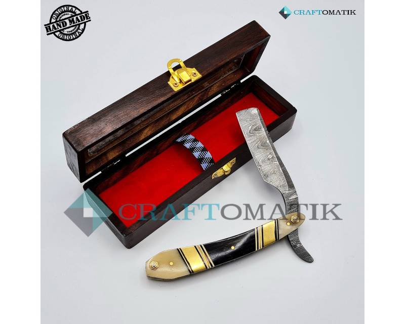 Rasiermesser | Damaszener Stahl Geschenk Set Hochwertig Herren Barber Razor Dbr58 von Craftomatik