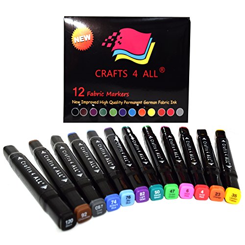 Crafts 4 All Stoffmarkers 12 Pack Dual Tipp Minimal Bleed Reich Pigment Fein Dauerhaft Graffiti Farbung Stoff Stifte Durch . Kind Safe & Nicht-Giftig 12 Mehrfarbig von Crafts 4 ALL