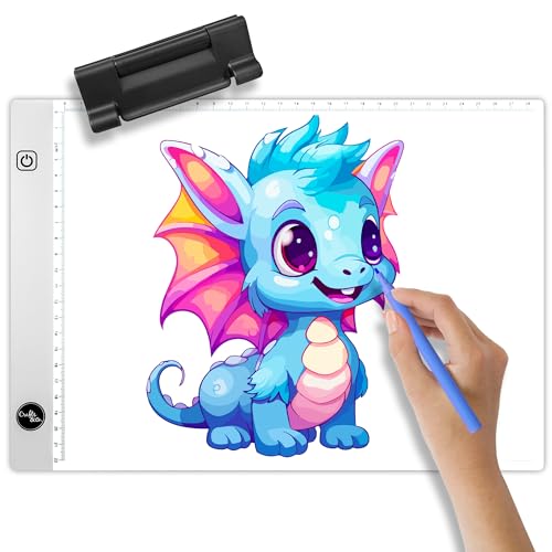 Crafts & Co® Leuchttisch A4 | Dimmbarer Leuchtplatte DIN A4 | LED Light Pad A4 mit Einstellbare Helligkeit und USB | Diamond Painting, Zeichnen, Tattoo | Lightpad für Kinder & Erwachsene | Weiß von Crafts&Co