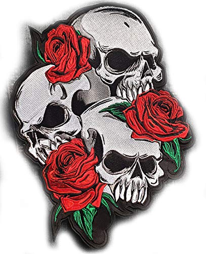 Totenköpfe und Rosen Patch Große Größe Stickerei Aufbügler Jacke Rücken Patch Rock Musik Fans Motor Biker Patch Urban Art Patch von CraftsNRoses