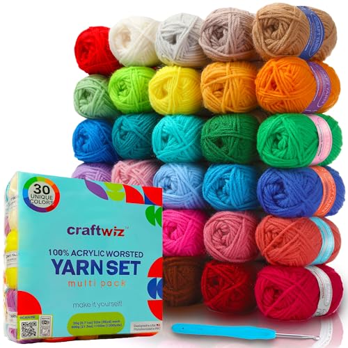 Craftwiz 100% Acrylgarn zum Häkeln und Stricken – Knäuel #4 Kammgarn, 1600 Meter weiches Häkelgarn, perfekt für Amigurumi-Garn und andere kleine Bastelprojekte von Craftwiz