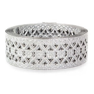 Metallband für Dekoration Handwerk – Dünnes Band mit Blumenornament für Innendekoration – Silbernes Metalldekorationsband für elegante Looks – 3,8 cm, 3,8 m lang von CraftyCrocodile