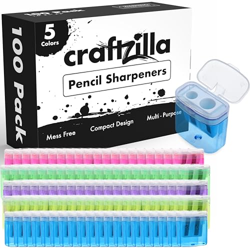 Craftzilla Bleistiftspitzer 100 Stück – Manueller Bleistiftspitzer für Kinder mit Deckel – Buntstiftspitzer – Doppelloch-Bleistiftspitzer für Schule, Büro und Zuhause von Craftzilla