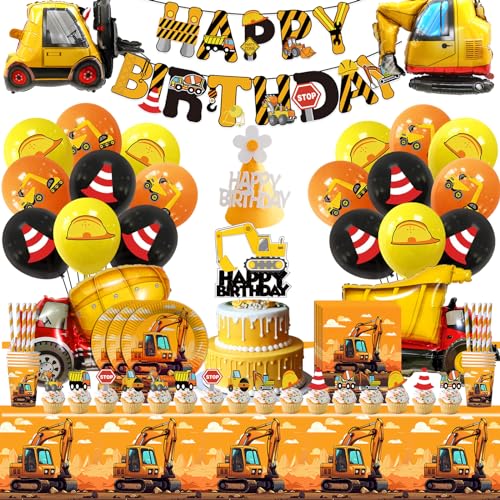 Bagger Baustelle Geburtstag Deko, Baustelle Partygeschirr Kindergeburtstag, Geburtstag Bagger Partygeschirr, Tischdecke Pappteller Becher Servietten Bagger Banner Strohhalme für Geburtstag Deko Junge von Craggyer