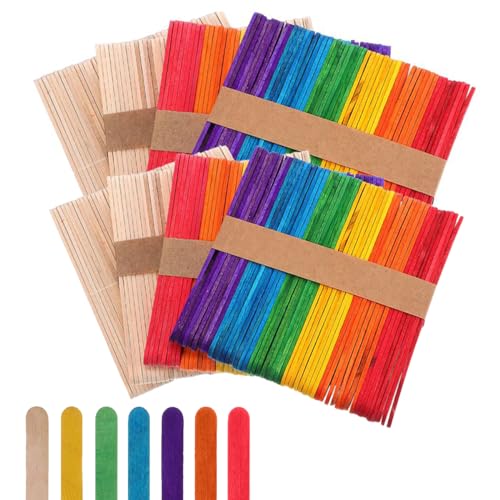 Craicidios 400 Stück Eisstiele Holz, DIY Holzstäbchen, holzstäbchen zum basteln, eisstiele aus holz zum basteln, Umrühren Holzstiele und holzstiele zum basteln popsicle sticks for Kinder DIY Handwerk von Craicidios