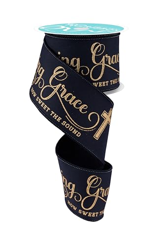 Black Amazing Grace Goldband mit Drahtrand, 6,4 cm x 9,1 m, Blumenarrangement, Basteln, Stoff, Schleifenkranz, Ostern, Trauergeschenk von Craig Bachman