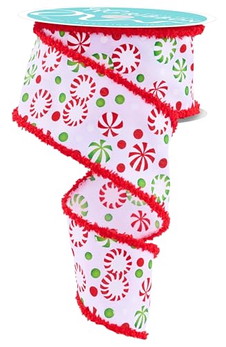 Peppermints and Christmas Candy Wired Ribbon for Crafts, Wreaths, Bows, Floral Arrangements, Gift Wrap (White, Red, Green with Drift Edge, 6.3 cm X 9.1 Yards) von Craig Bachman