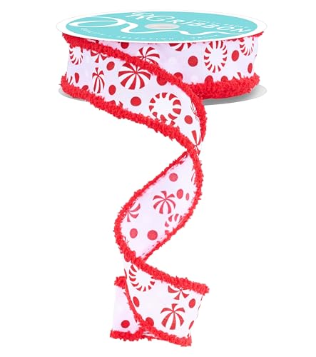 Peppermints and Christmas Candy Wired Ribbon for Crafts, Wreaths, Bows, Floral Arrangements, Gift Wrap (White, Red - Red Drift Edge, 3.8 cm X 9.1 Yards) von Craig Bachman