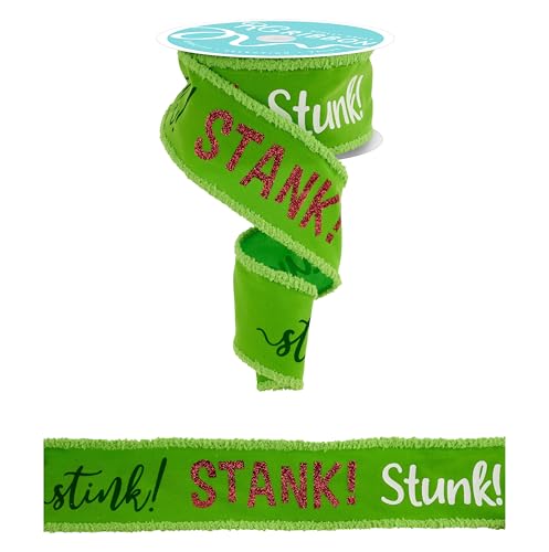 Stink Stank Stunk Samtband mit Draht und flauschigen Kunstfell-Drift-Kanten für mürrische Monster-Kränze, Schleifen, Basteln und Dekorationen (Limettengrün, Rot, Weiß, 6,3 cm x 9,1 m) von Craig Bachman