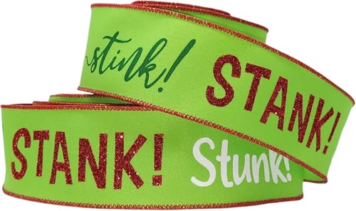 Stink! Stank! Stunk! Weihnachtsband mit Draht, für Kränze, Schleifen, Basteln und Dekorationen, Limettengrün, Rot, Weiß, 6,3 cm x 33,3 m von Craig Bachman