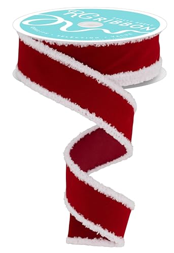 Weihnachtsband mit Draht und flauschigen Drift-Kanten (Cranberry, weißer Rand, 3,8 cm x 9,1 m) von Craig Bachman