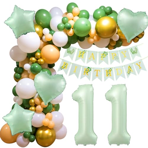 11 Geburtstag Deko, 11 Geburtstag Mädchen Junge, 11 Jahre Geburtstagdeko ballon, Happy Birthday Girlande Ballon 11 Grün Deko 11. Geburtstag Luftballons für Mädchen Junge 11. Geburtstag Dekoration von Crazy-M