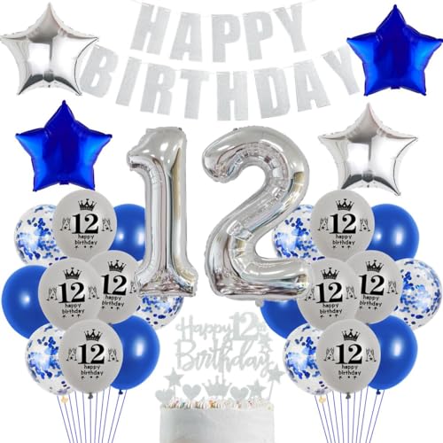 12 Geburtstag Deko Blau Silber 12. Geburtstag Marineblau Silber Jungen Party Deko, Silber Blau Luftballons 12. Geburtstag Blau Silber Geburtstagsdeko 12 Jahre Jungen Marineblau Silber 12. Ballon von Crazy-M