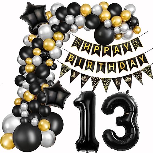 13. Geburtstag Dekoration Mädchen Deko 13. Geburtstag Junge Luftballon 13. Geburtstag Gold Schwarz Silber Geburtstag 13 Jahre Junge Ballon Girland 13 Geburtstag Mädchen Junge 13. Geburtstag Deko von Crazy-M