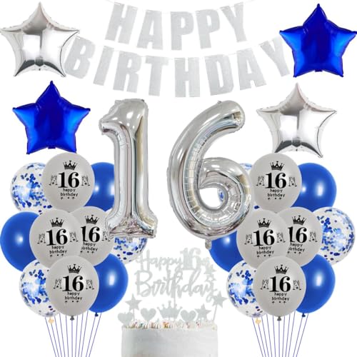 16 Geburtstag Deko Blau Silber 16. Geburtstag Marineblau Silber Jungen Party Deko, Silber Blau Luftballons 16. Geburtstag Blau Silber Geburtstagsdeko 16 Jahre Jungen Marineblau Silber 16. Ballon von Crazy-M