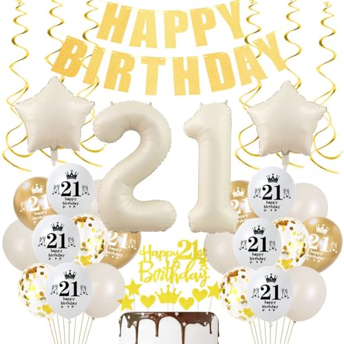 21. Geburtstagsdeko Beige Deko, 21. Geburtstags Creme Weiß Gold Frau Mann, Luftballons 21. Jahre Beige Gold, 21. Boho Geburtstag Party Deko, Geburtstagsdeko 21. Beige Gold, Ballon 21.Deko von Crazy-M