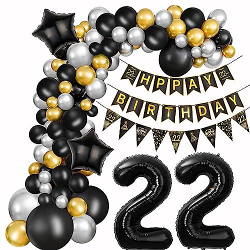 22. Geburtstag Dekoration Frauen Deko 22. Geburtstag Mann Luftballon 22. Geburtstag Gold Schwarz Silber Geburtstag 22 Jahre Mann Ballon Girland 22 Geburtstag Frau Mann 22. Geburtstag Dekorationen von Crazy-M