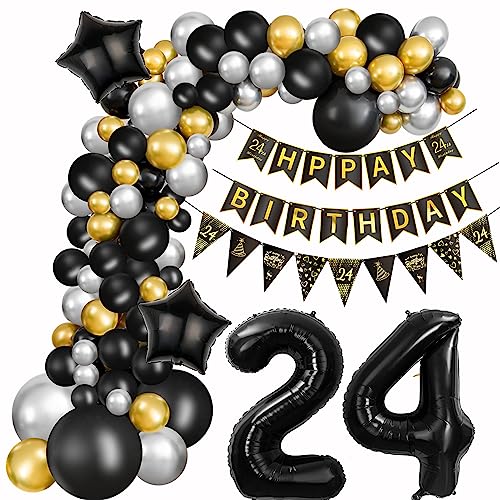 24. Geburtstag Dekoration Frauen Deko 24. Geburtstag Mann Luftballon 24. Geburtstag Gold Schwarz Silber Geburtstag 24 Jahre Mann Ballon Girland 24 Geburtstag Frau Mann 24. Geburtstag Dekorationen von Crazy-M