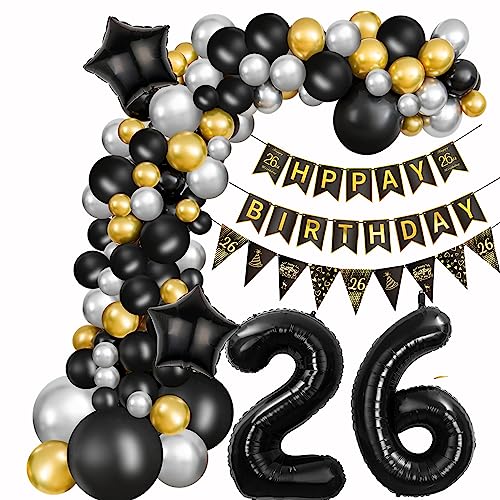 26. Geburtstag Dekoration Frauen Deko 26. Geburtstag Mann Luftballon 26. Geburtstag Gold Schwarz Silber Geburtstag 26 Jahre Mann Ballon Girland 26 Geburtstag Frau Mann 26. Geburtstag Dekorationen von Crazy-M