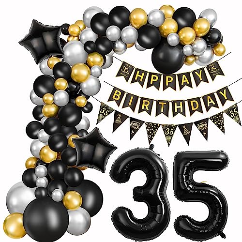 35. Geburtstag Dekoration Frauen Deko 35. Geburtstag Mann Luftballon 35. Geburtstag Gold Schwarz Silber Geburtstag 35 Jahre Mann Ballon Girland 35 Geburtstag Frau Mann 35. Geburtstag Dekorationen von Crazy-M