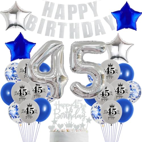 45 Geburtstag Deko Blau Silber 45. Geburtstag Marineblau Silber Mann Party Deko, Silber Blau Luftballons 45. Geburtstag Blau Silber Geburtstagsdeko 45 Jahre Mann Marineblau Silber 45. Ballon von Crazy-M