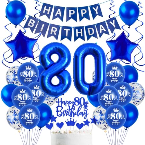 80. Geburtstag Dekoration Mann Marineblau, Luftballons 80 Geburtstag Blau, Deko 80. Geburtstag Manner, Marineblau Ballons für Mann Party Deko, Blau Tortendeko Geburtstag 80 Jahre Mann Party Deko von Crazy-M