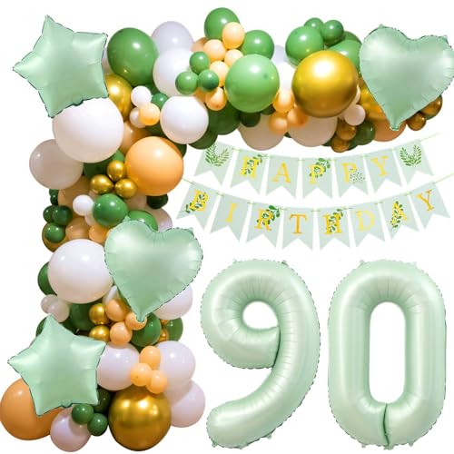 90 Geburtstag Deko, 90 Geburtstag Frau Mann, 90 Jahre Geburtstagdeko ballon, Happy Birthday Girlande Ballon 90 Grün Deko 90. Geburtstag Luftballons für Frauen Männer 90. Geburtstag Dekoration von Crazy-M