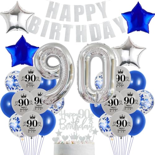 90 Geburtstag Deko Blau Silber 90. Geburtstag Marineblau Silber Mann Party Deko, Silber Blau Luftballons 90. Geburtstag Blau Silber Geburtstagsdeko 90 Jahre Mann Marineblau Silber 90. Ballon von Crazy-M