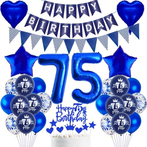 Blau 75. Geburtstag Dekorationen Manner Frau, Marineblau Ballons für 75. Mann Party Deko, Blau Tortendeko Geburtstag 75 Jahre Mann, Blau Geburtstagsdeko 75 Jahre Mann, 75. Geburtstag Blau von Crazy-M