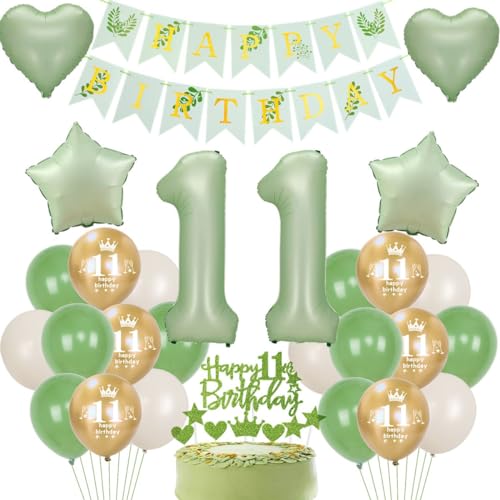 Deko 11 Geburtstag Mädchen Junge, Avocado Grüne Gold Geburtstagsdeko 11 Mädchen Junge, Grün Luftballon 11. Geburtstagsdeko, 11 Jahr Grün Mädchen Junge Deko, Grüner 11. Geburtstag Party Dekorationen von Crazy-M