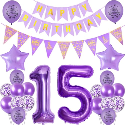 Deko 15. geburtstag mädchen lila luftballon 15 geburtstag mädchen deko geschenk für 15. geburtstag mädchen lila geburtstagsdeko 15 jahre mädchen violett ballon 15 geburtstag mädchen dekoration von Crazy-M