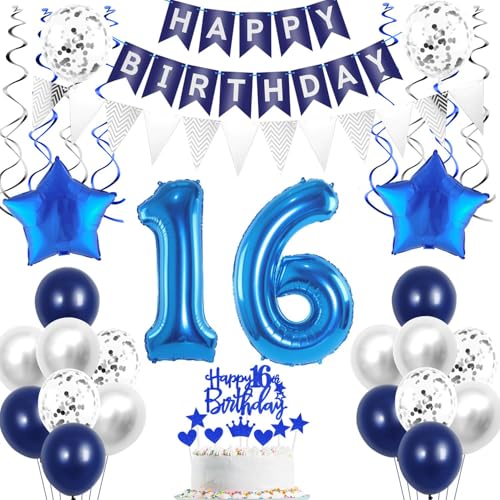 Deko 16. geburtstag Junge ballon silber blau tortendeko 16 geburtstag Junge deko luftballons 16. Geburtstag Junge blau Geburtstagsdeko 16 jahre Junge geburtstags ballon 16 Geburtstag Deko Junge von Crazy-M