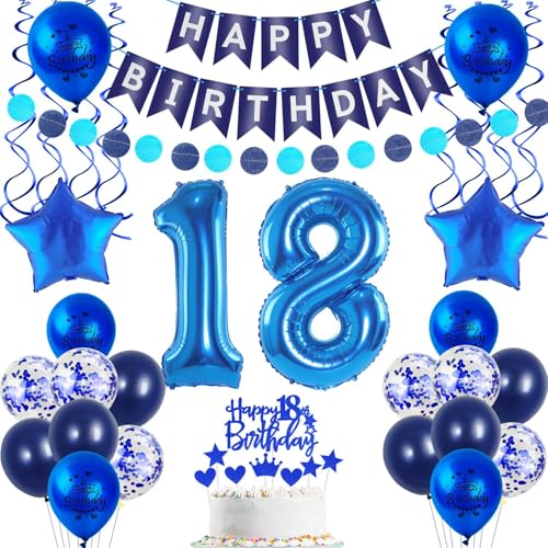 Deko 18. geburtstag Junge luftballon blau tortendeko 18 geburtstag Junge deko geschenk für 18. Geburtstag Junge blau Geburtstagsdeko 18 jahre Junge geburtstags deko ballon 18 Geburtstag Deko Junge von Crazy-M