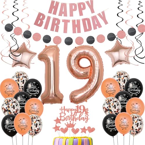 Deko 19. Geburtstag Mädchen Rosegold Tortendeko 19 Geburtstag Mädchen Ballon Deko 19 Geburtstag dekoration Schwarz Geschenk für 19 Geburtstag Mädchen Luftballon 19 Geburtstagsdeko 19 Jahre Mädchen von Crazy-M