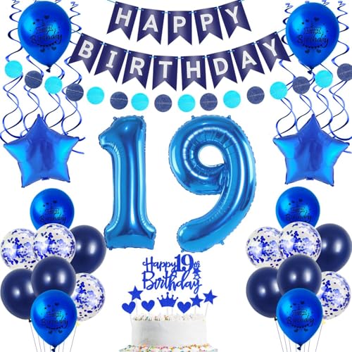 Deko 19. geburtstag Junge luftballon blau tortendeko 19 geburtstag Junge deko geschenk für 19. Geburtstag Junge blau Geburtstagsdeko 19 jahre Junge geburtstags deko ballon 19 Geburtstag Deko Junge von Crazy-M