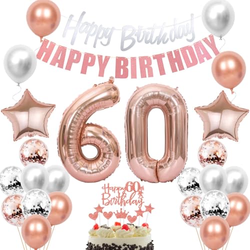 Deko 60. Geburtstag frauen Deko Rosegold Tortendeko 60 Geburtstag frau Ballon Deko 60 Geburtstag dekoration frauen Geschenk für 60 Geburtstag frau Silber Luftballon 60 Geburtstagsdeko 60 Jahre frau von Crazy-M