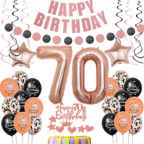 Deko 70. Geburtstag frauen Rosegold Tortendeko 70 Geburtstag frau Ballon Deko 70 Geburtstag dekoration frauen Geschenk für 70 Geburtstag frau Schwarz Luftballon 70 Geburtstagsdeko 70 Jahre frau von Crazy-M