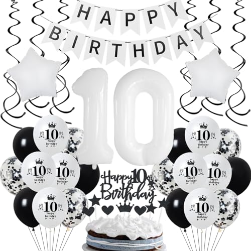 Geburtstagsdeko 10. Weiß Deko, Geburtstags 10. Weiß Schwarz Mädchen Junge, Luftballon 10. Geburtstag Mädchen, Weiß Schwarz 10 Jahre Party Dekoration Junge, Schwarz Weiß 10. Geburtstag Party Deko von Crazy-M