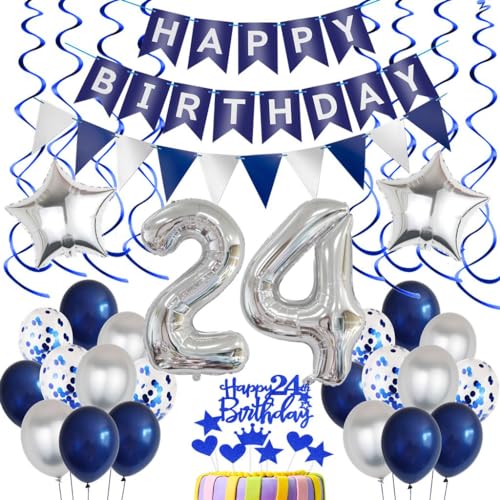 Geburtstagsdeko 24 Jahre Mann Blau 24. Geburtstag Mann Deko 24. Geburtstag Blau Silber Luftballons 24 Jahre Geburtstag Deko Männer 24 Ballon Blau Silber Luftballon 24. Geburtstag Party Deko von Crazy-M